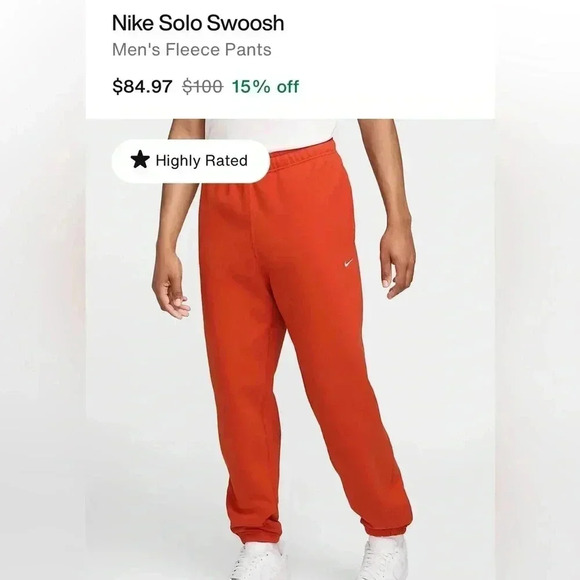 🧡”Nike” NWT Men’s Solo Swoosh Fleece Joggers w/ Zip Pockets and Drawstring Waist - Picture 11 of 16